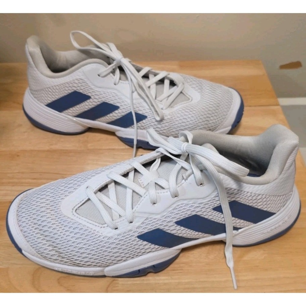 Adidas Barricade Mens 6 Womens 8.5 Cloud White Pulse Blue Mesh Top Sneakers